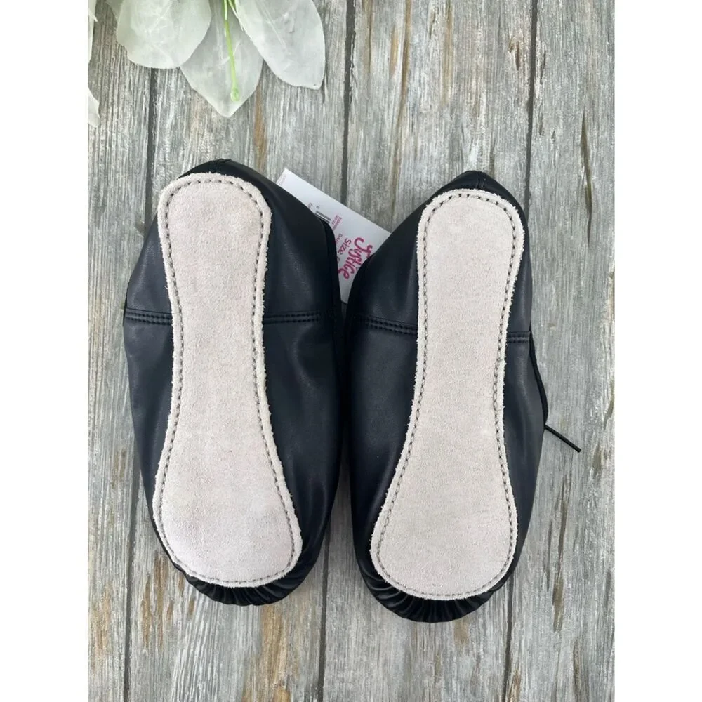 Justice Girls Ballet Shoes Dance Class Leather Sole Adjustable Strap Size 1